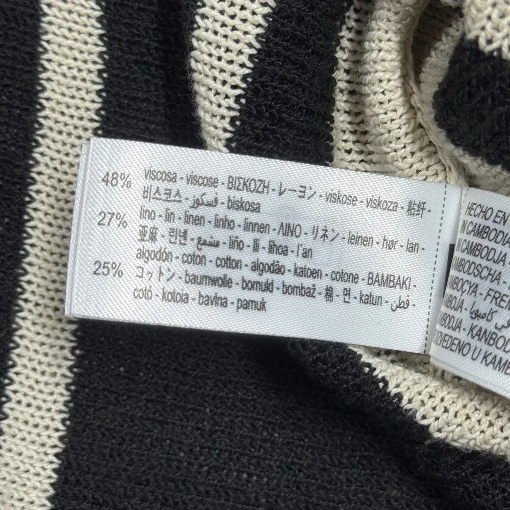 Zara Women Black Cream Striped Linen Blend Knit Tunic Coverup Top Medium Boho